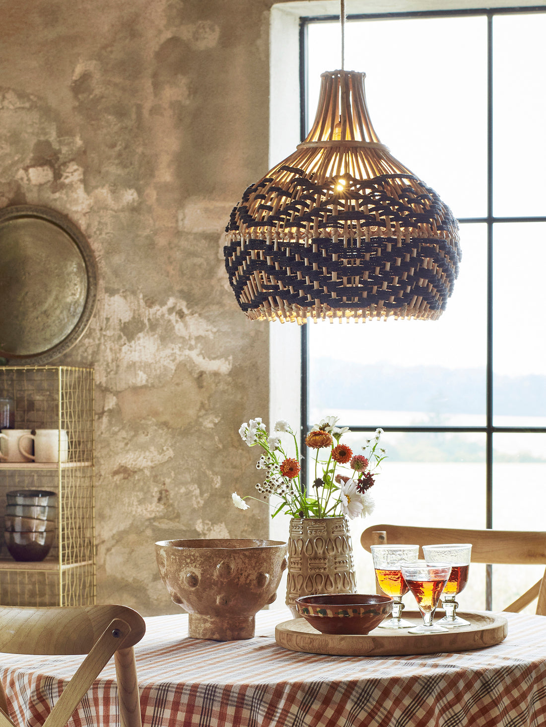 Bamboo Lamp Shade - Woven Black Cotton