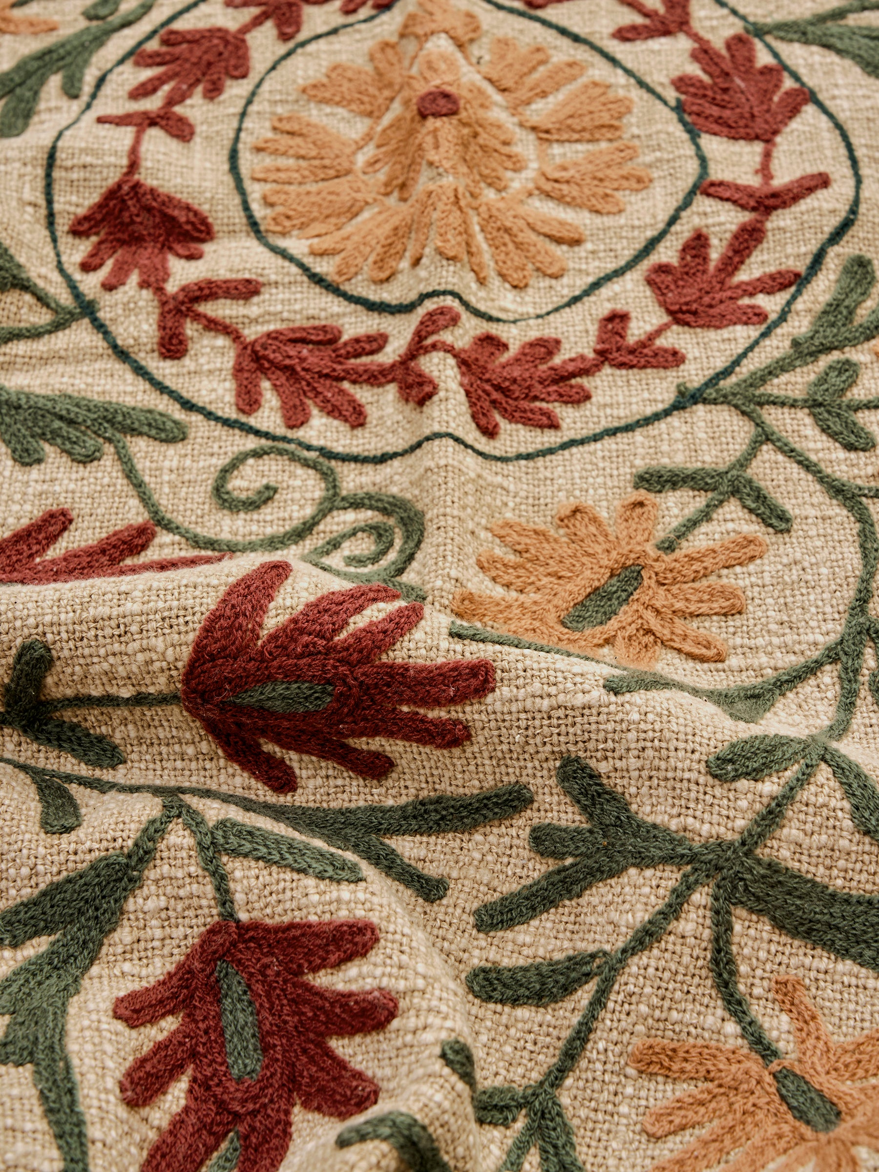 Suzani Floral embroidered throw - Deep Rust