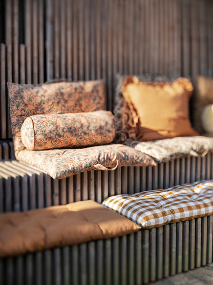 Rubie Ruffled Stripe Cotton Cushion - Tapenade