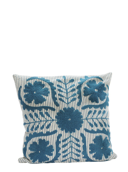 Suzani Embroidered Cushion  - Striped Blue