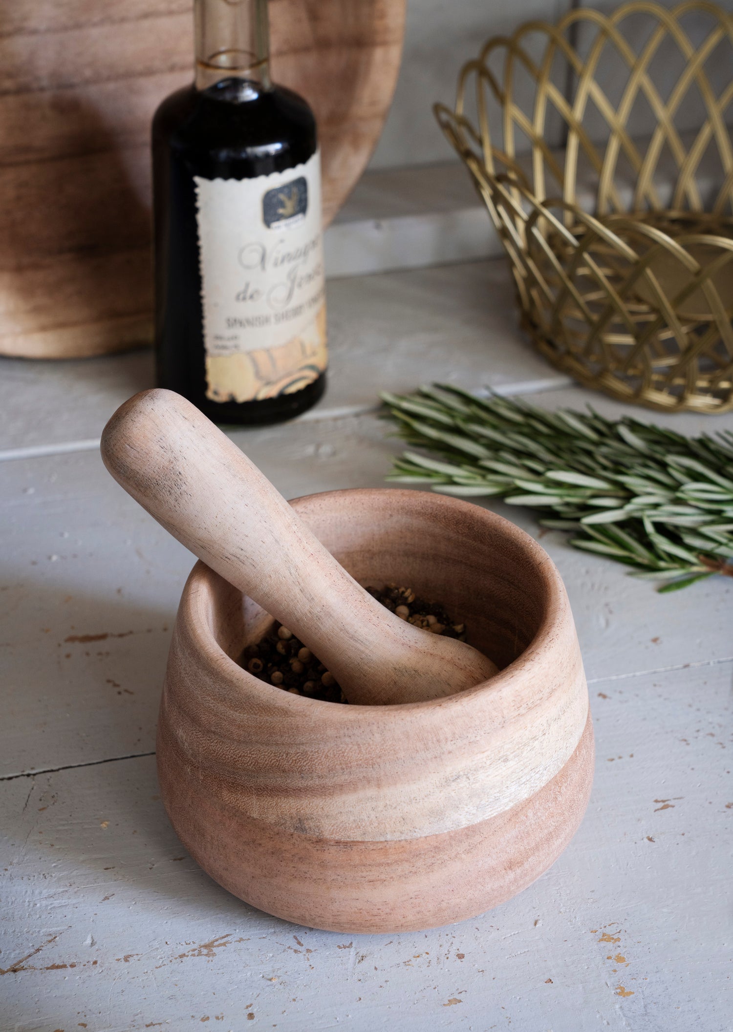 Wooden Handcrafted Mortar Set  - Acacia