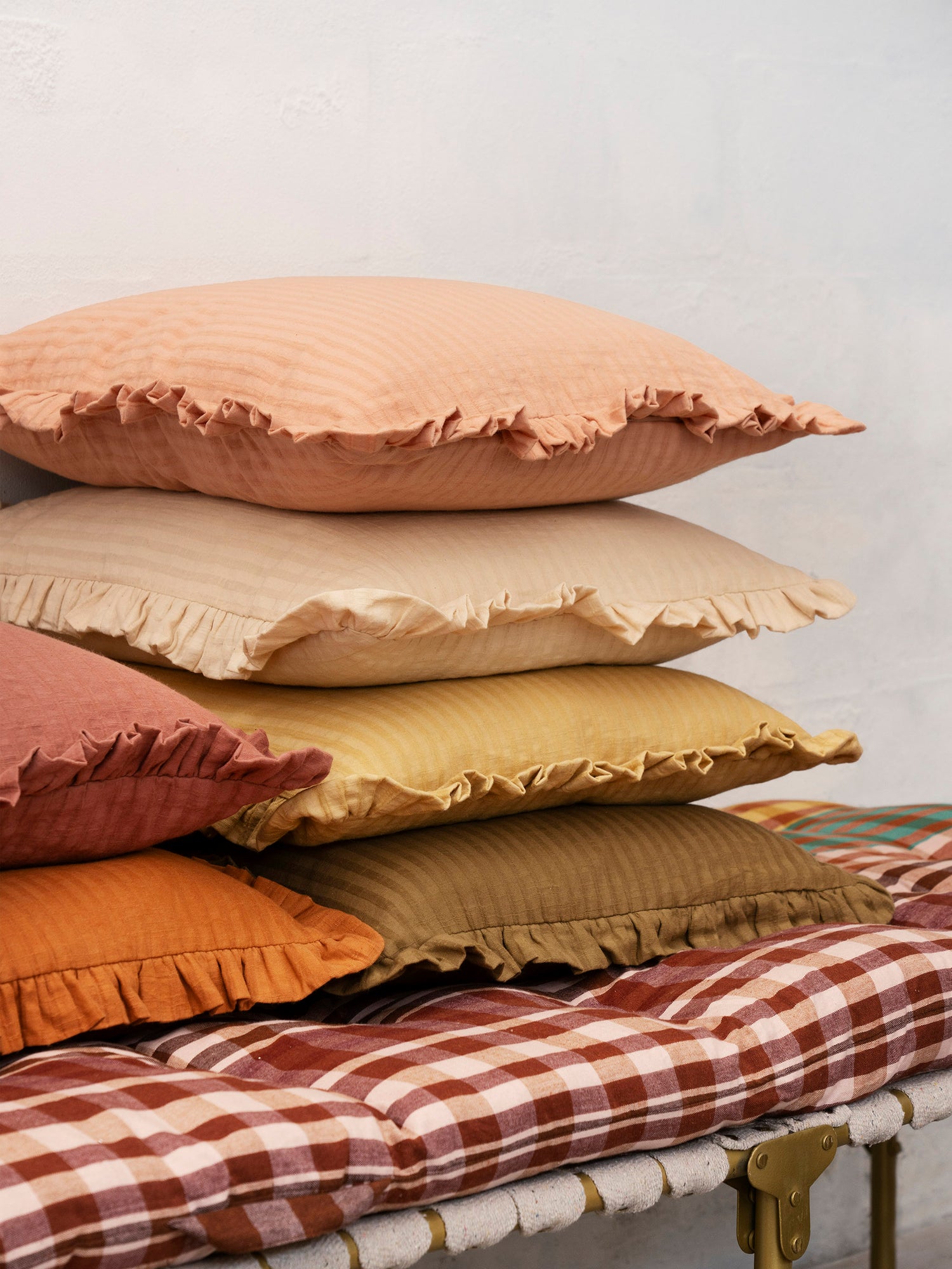 Rubie Ruffled Stripe Cotton Cushion - Maroon