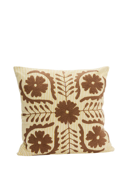 Suzani Embroidered Cushion - Striped Brown. Ochre