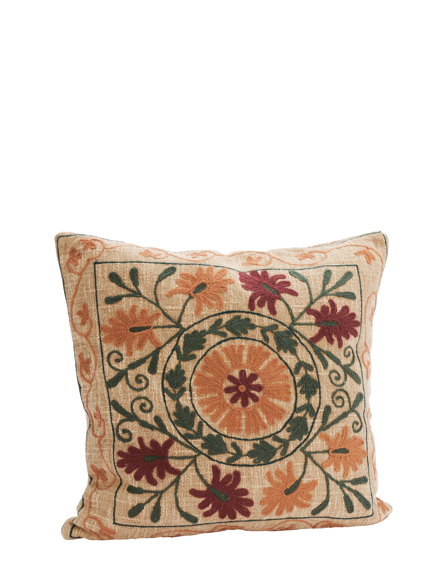 Suzani Floral embroidered cushion - Deep Rust