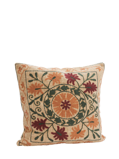 Suzani Floral embroidered cushion - Deep Rust
