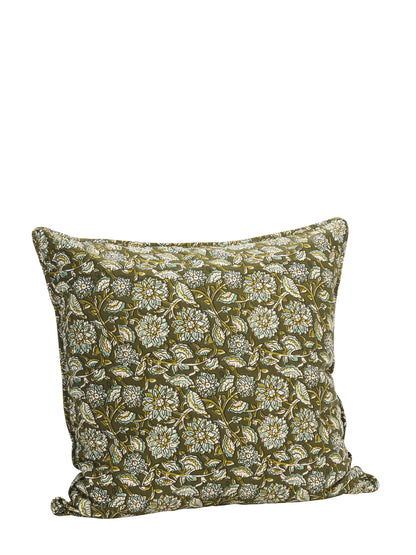 Auntal Block Print Inspired Cushion - Olive, Aloe