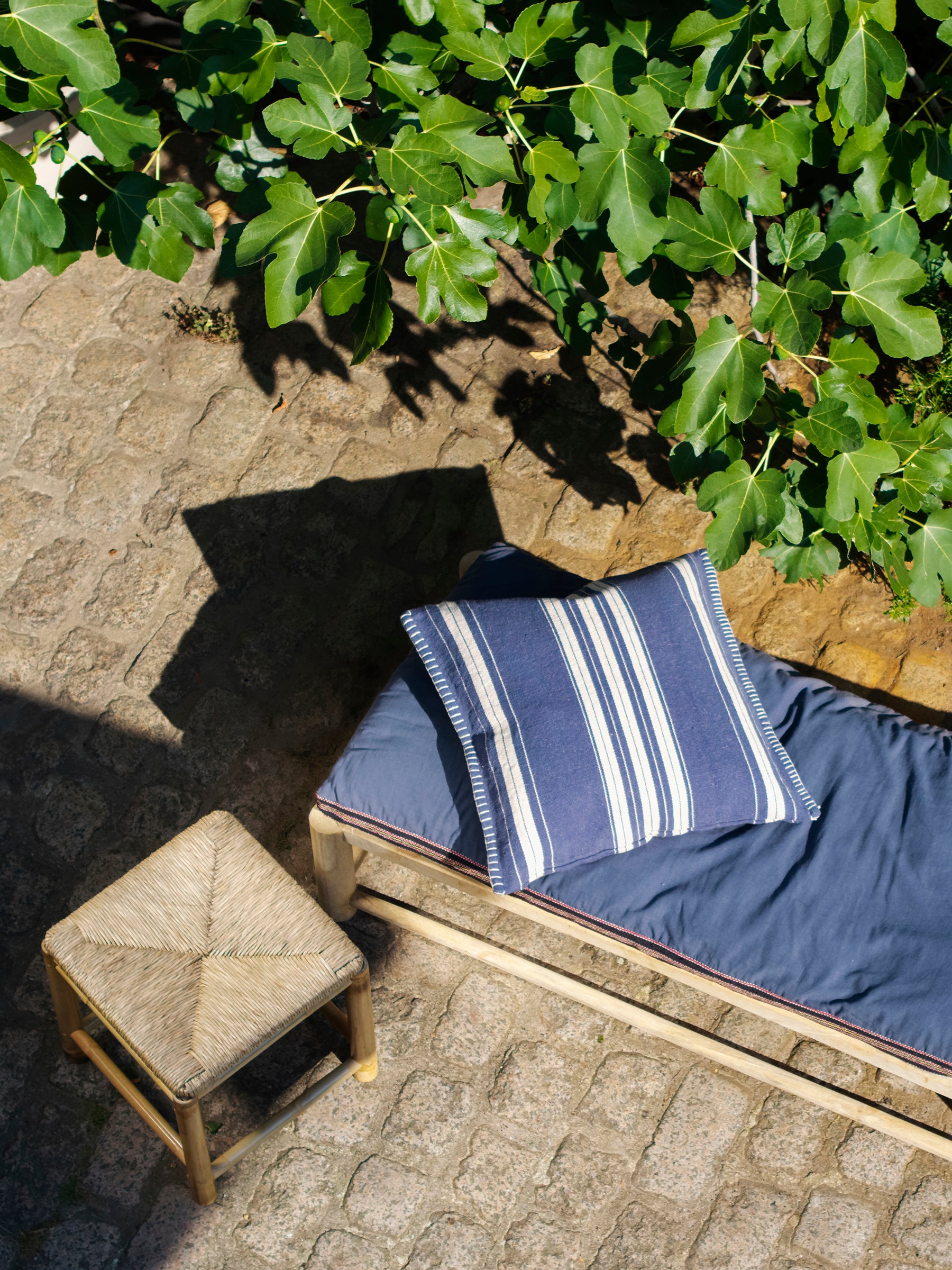 Fern Striped Jute Textured Cushion - Navy, Off White