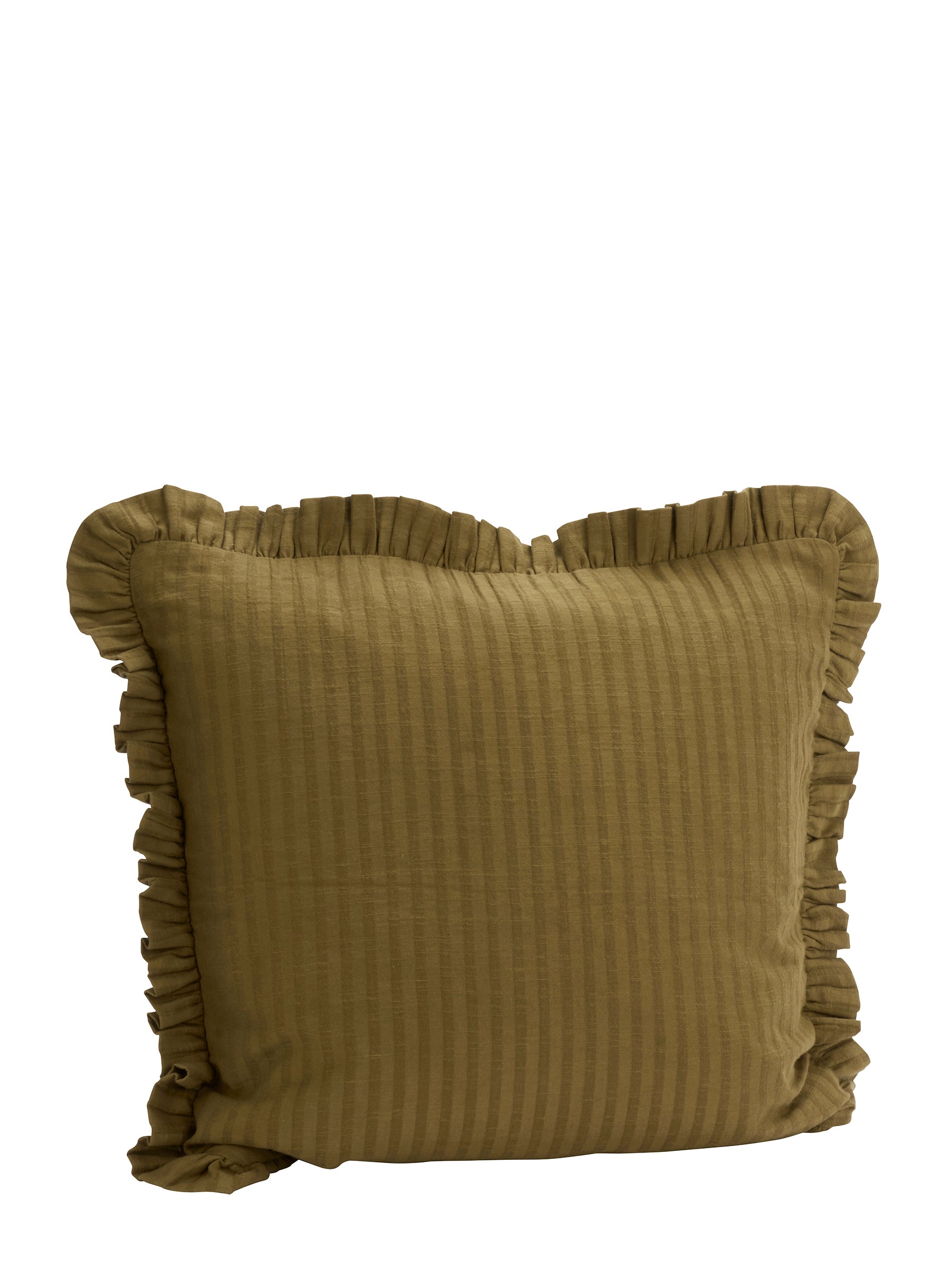 Rubie Ruffled Stripe Cotton Cushion - Tapenade