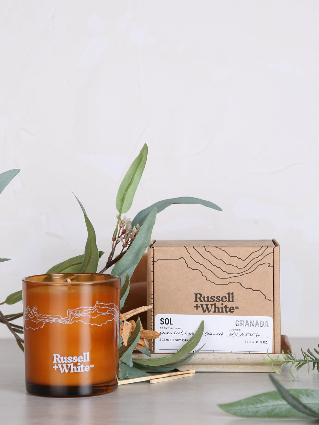 Sol Soy Wax Scented Candle - Lemon Leaf, Lavender, Cedarwood