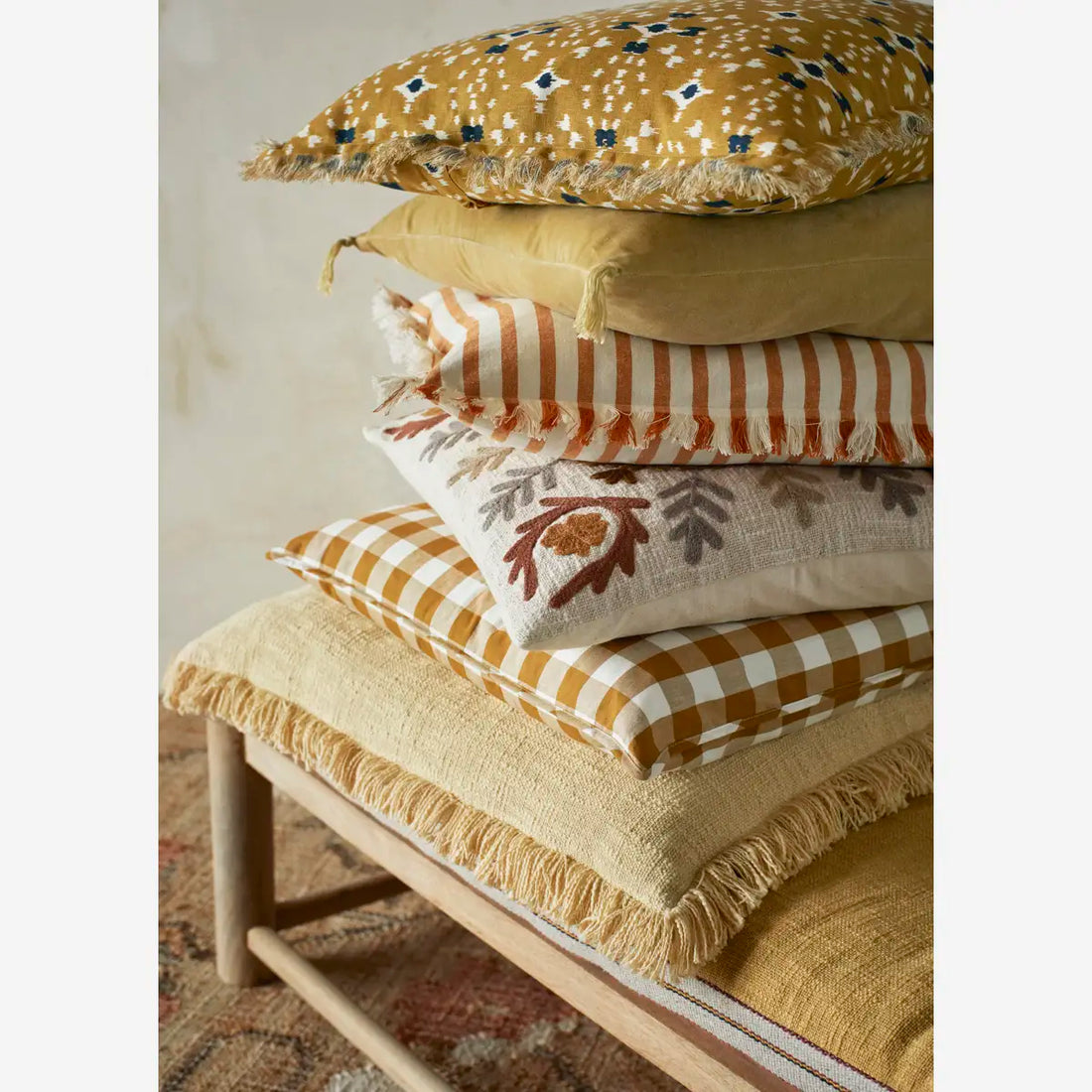 Suzani Floral embroidered cushion - Off White Tobacco - 45x45cm
