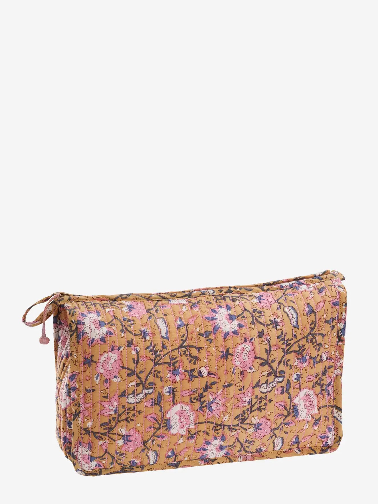 Paisley Quilted Cotton Washbag - Peach, Pink