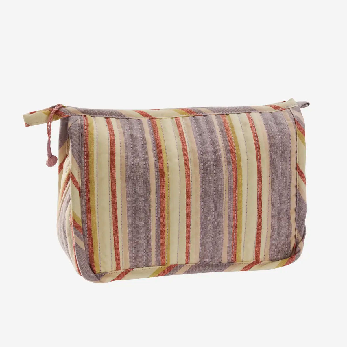 Striped Quilted Cotton Washbag - Lilac, Cream