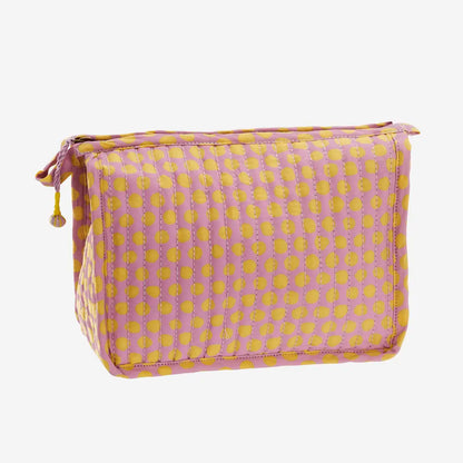 Dotted Quilted Cotton Washbag - Pink, Yellow