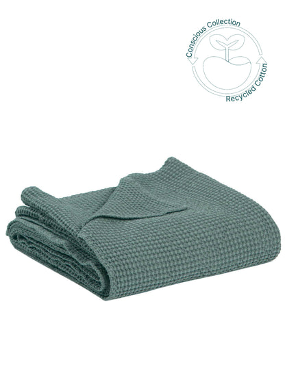 Large Maia Recycled Honeycomb Throw - Vert De Gris