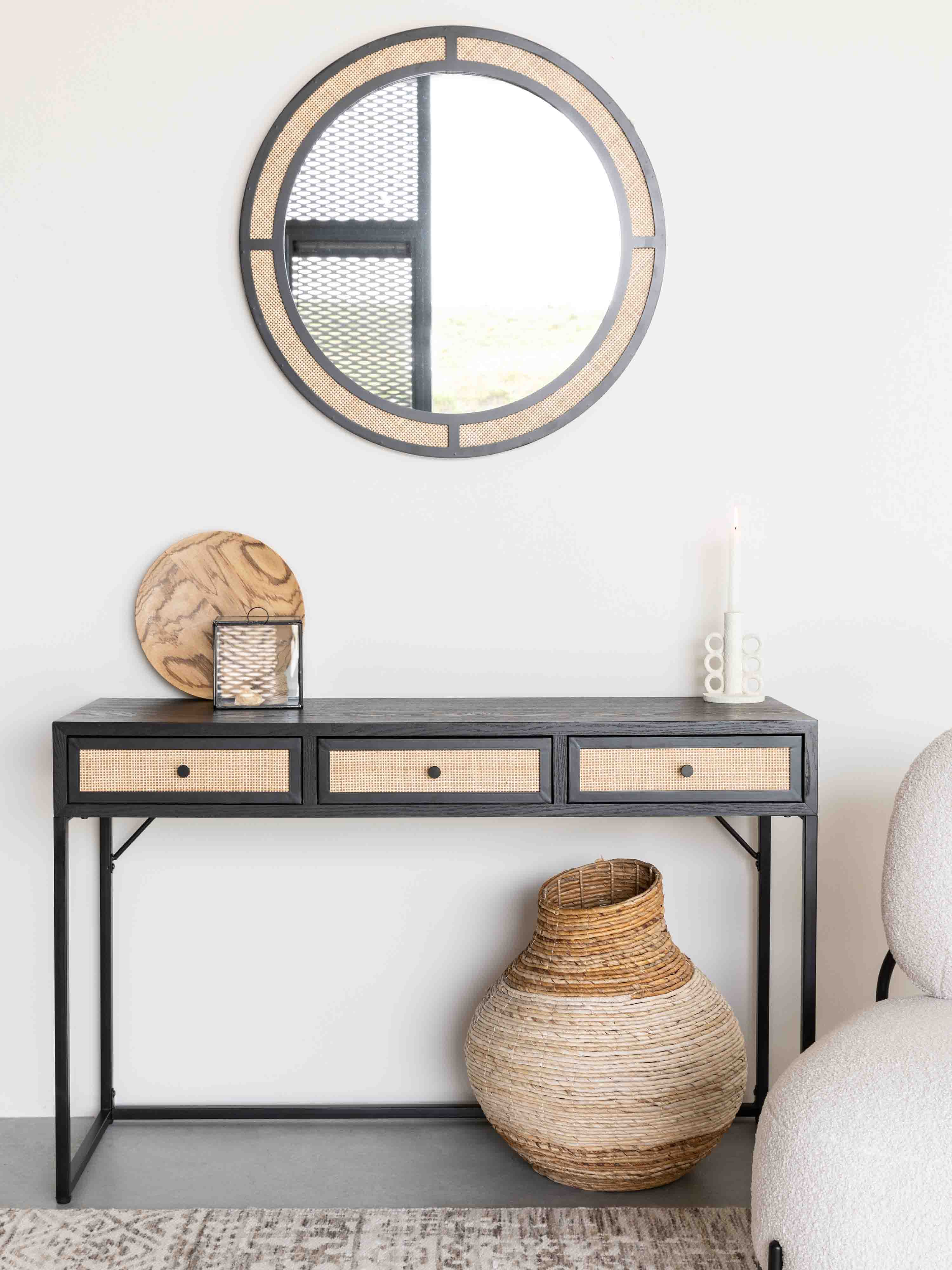 Armie Console Table in Black And Rattan
