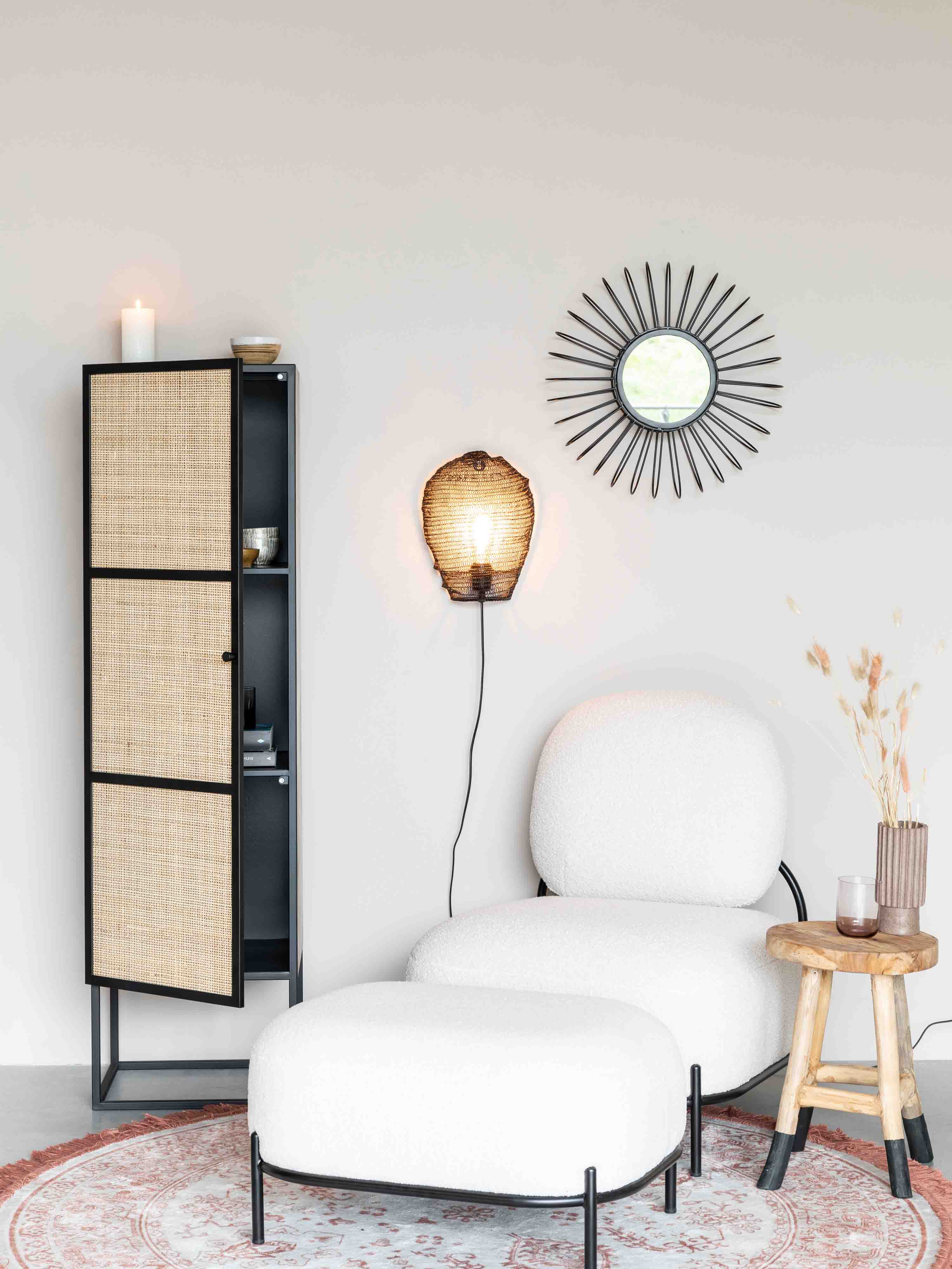 Armie Single High Cabinet in Black And Rattan