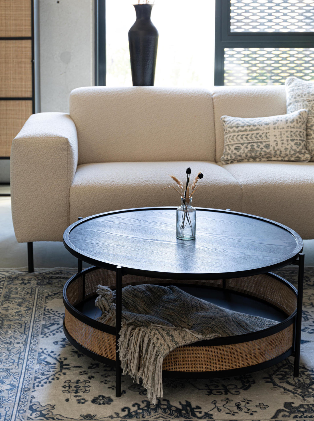 Marvis Black Rattan Round Coffee Table