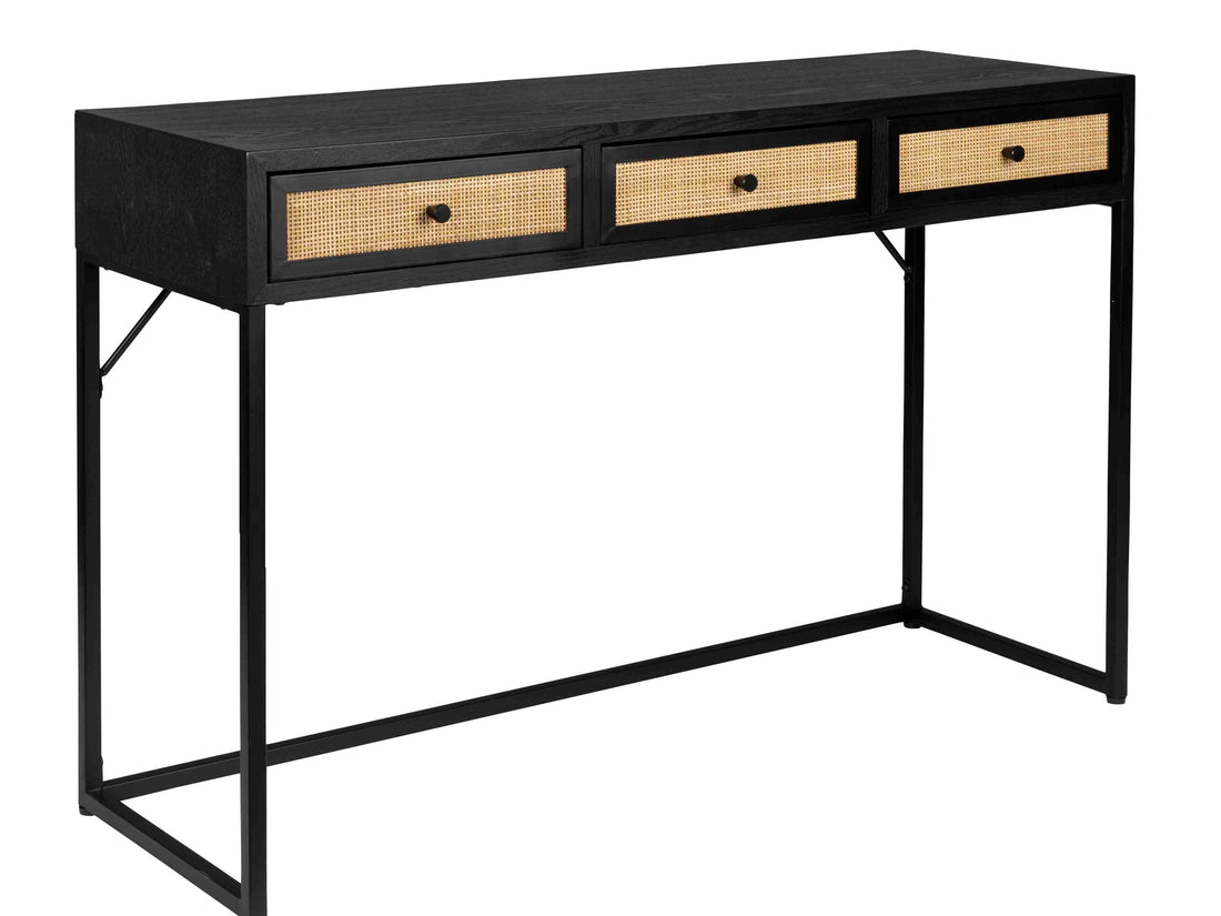 Armie Console Table in Black And Rattan