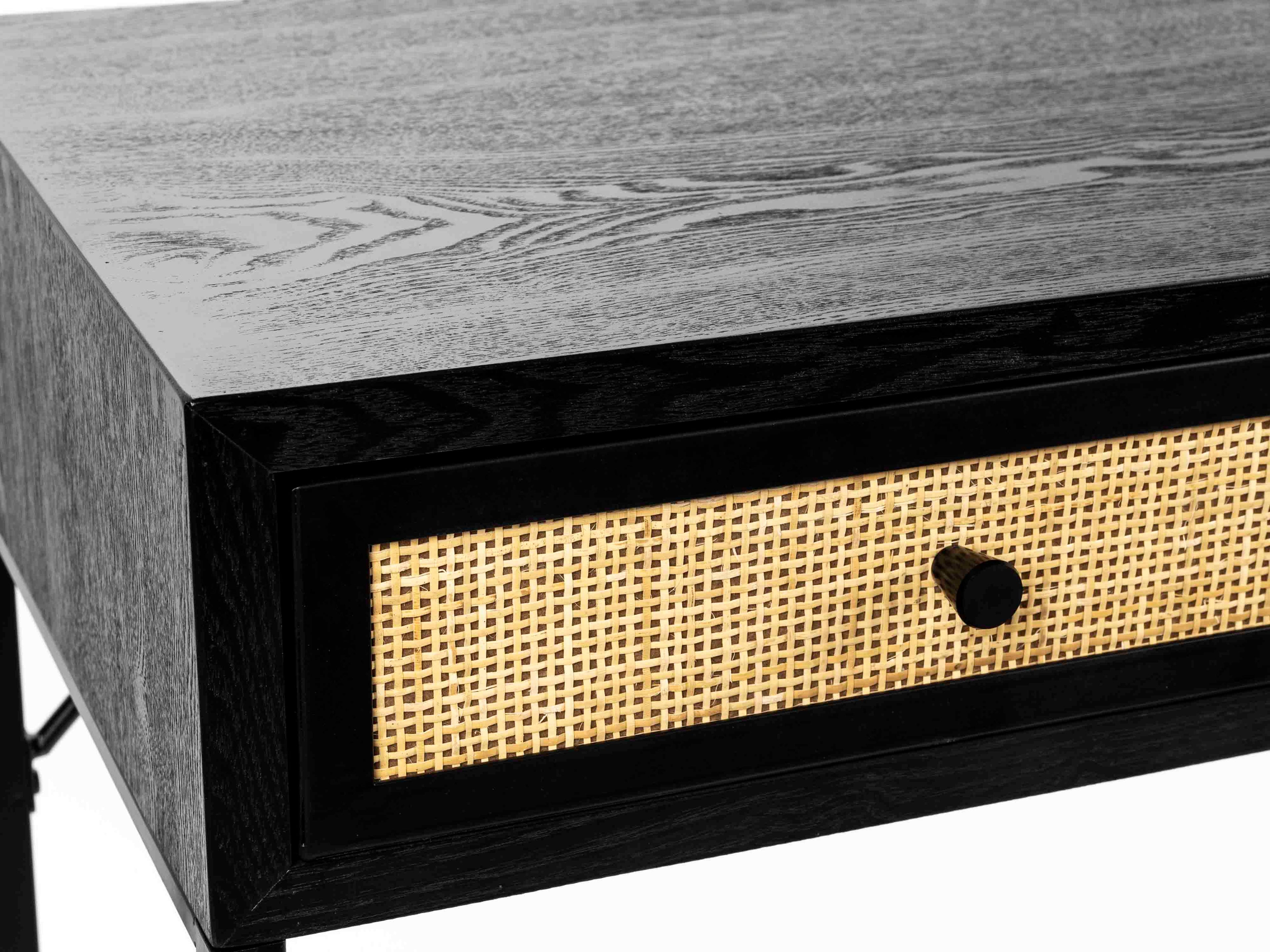 Armie Console Table in Black And Rattan