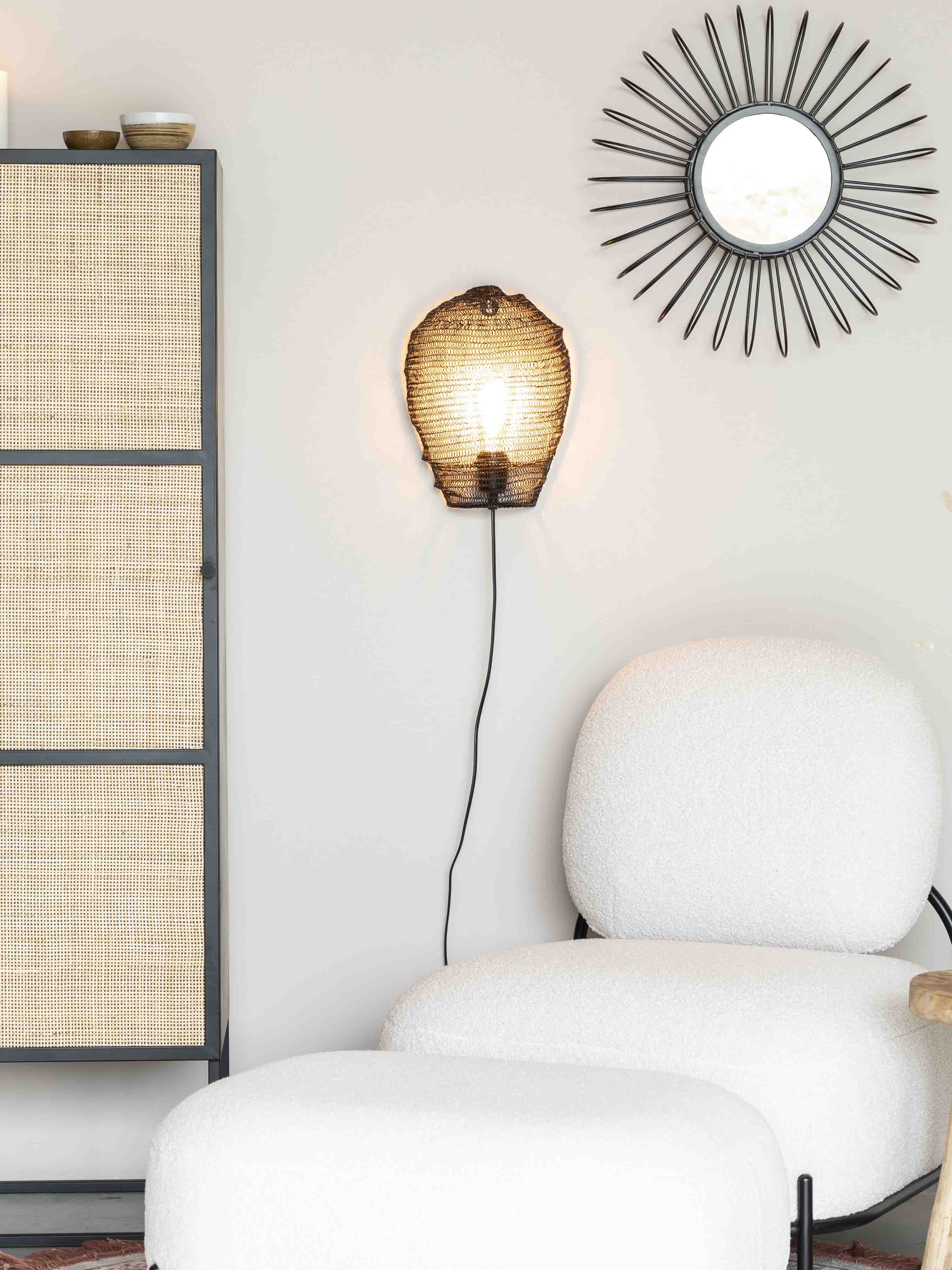 Armie Single High Cabinet in Black And Rattan