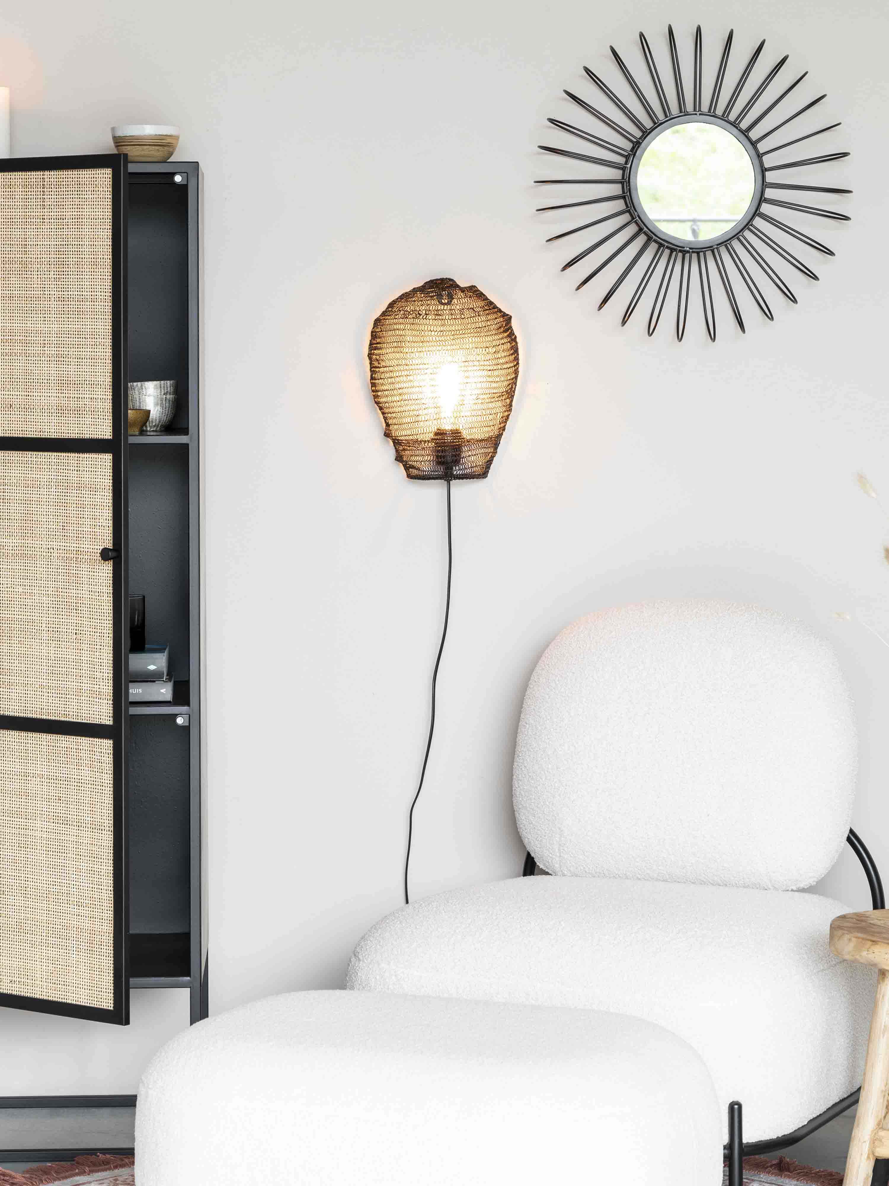 Armie Single High Cabinet in Black And Rattan