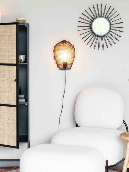 Armie Single High Cabinet in Black And Rattan