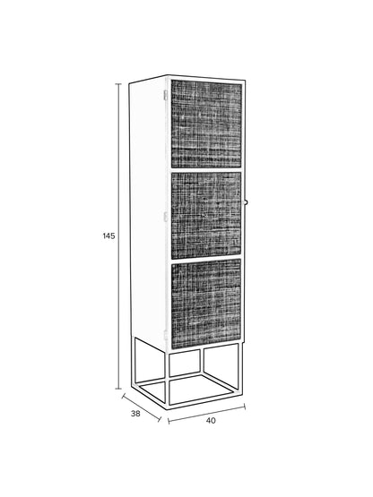 Armie Single High Cabinet in Black And Rattan