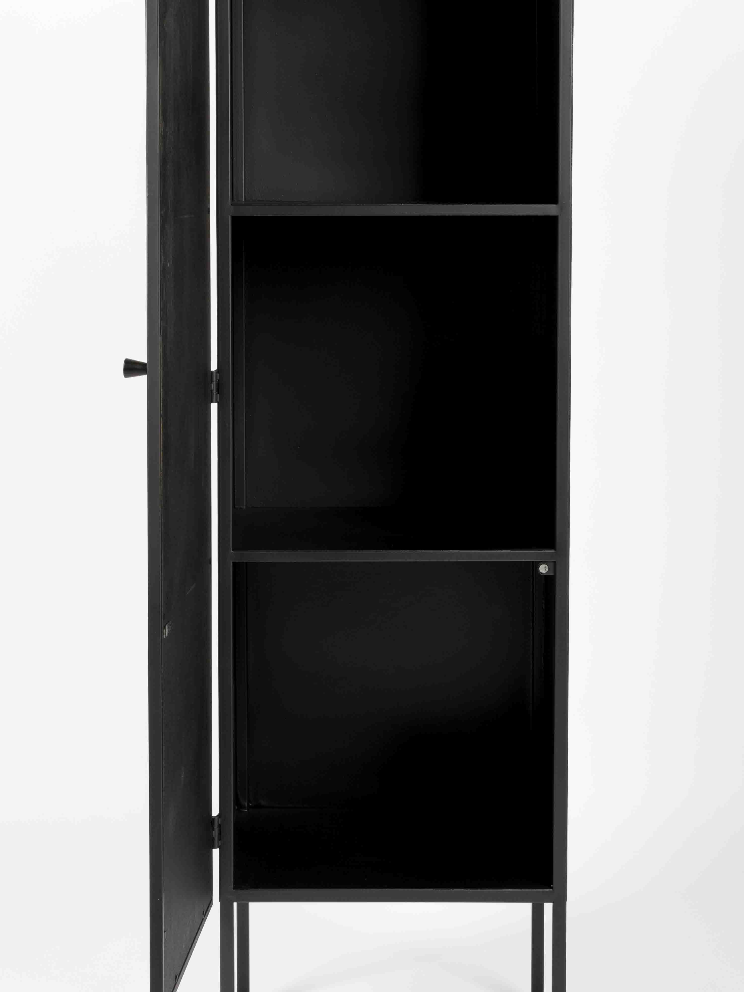 Armie Single High Cabinet in Black And Rattan