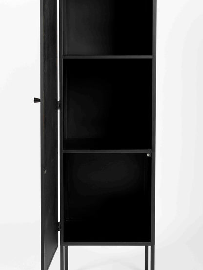 Armie Single High Cabinet in Black And Rattan