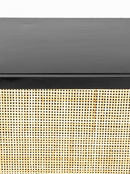 Armie Single High Cabinet in Black And Rattan