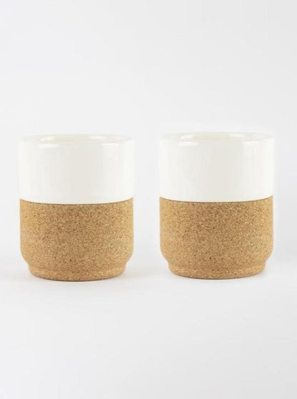 Cream Cork and Pottery Gift Set 2 Mugs