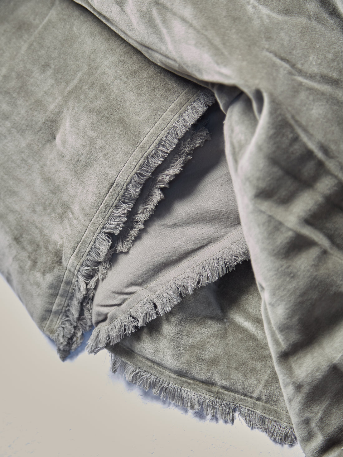 Fara Velvet Fringed Bedspread in Thyme Green