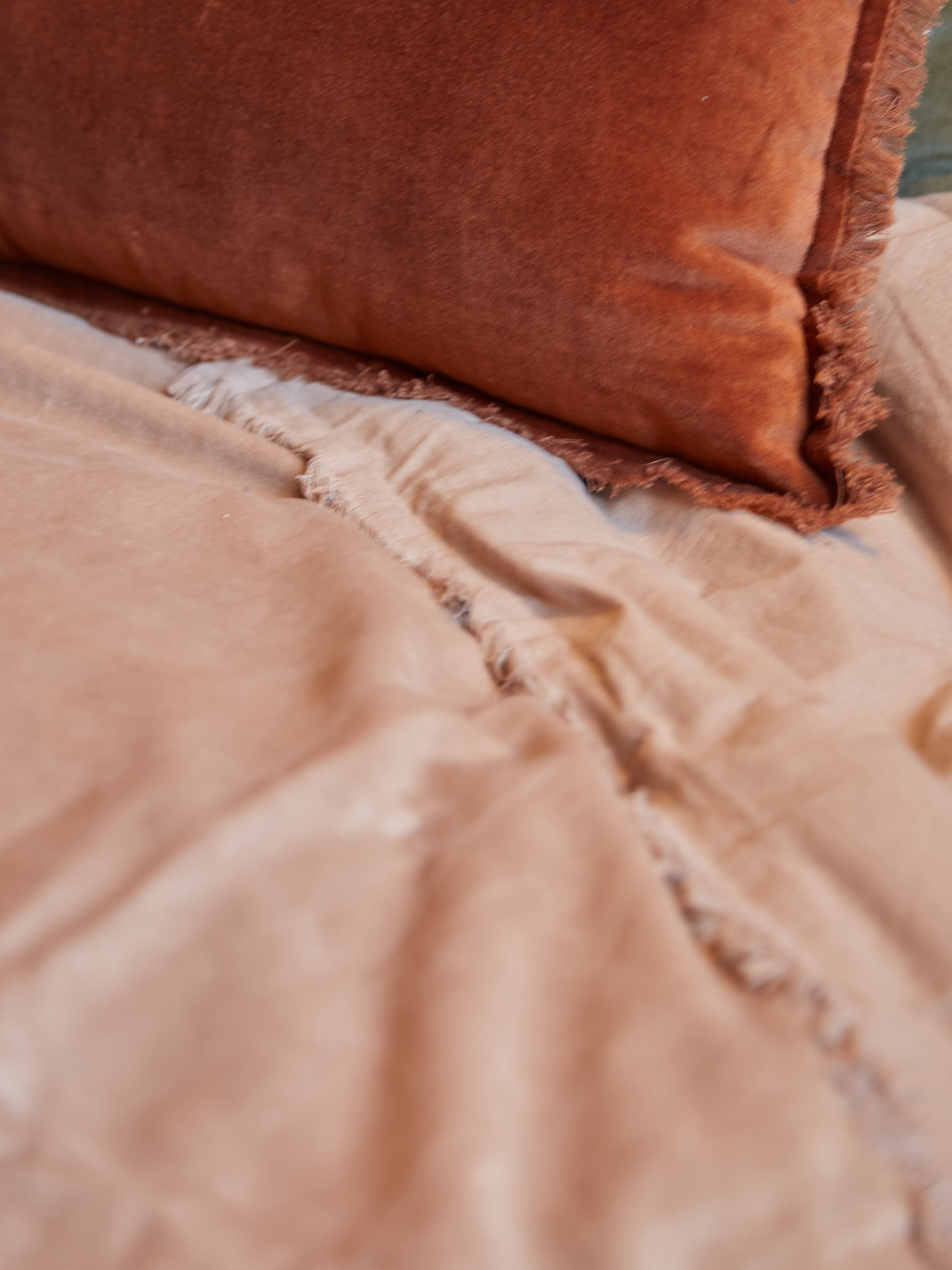 Fara Velvet Fringed Bedspread in Sesame