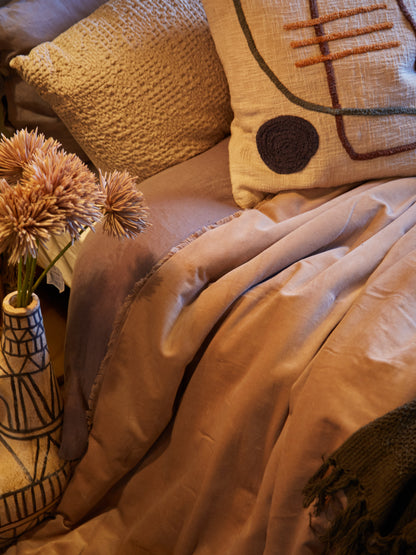 Fara Velvet Fringed Bedspread in Sesame