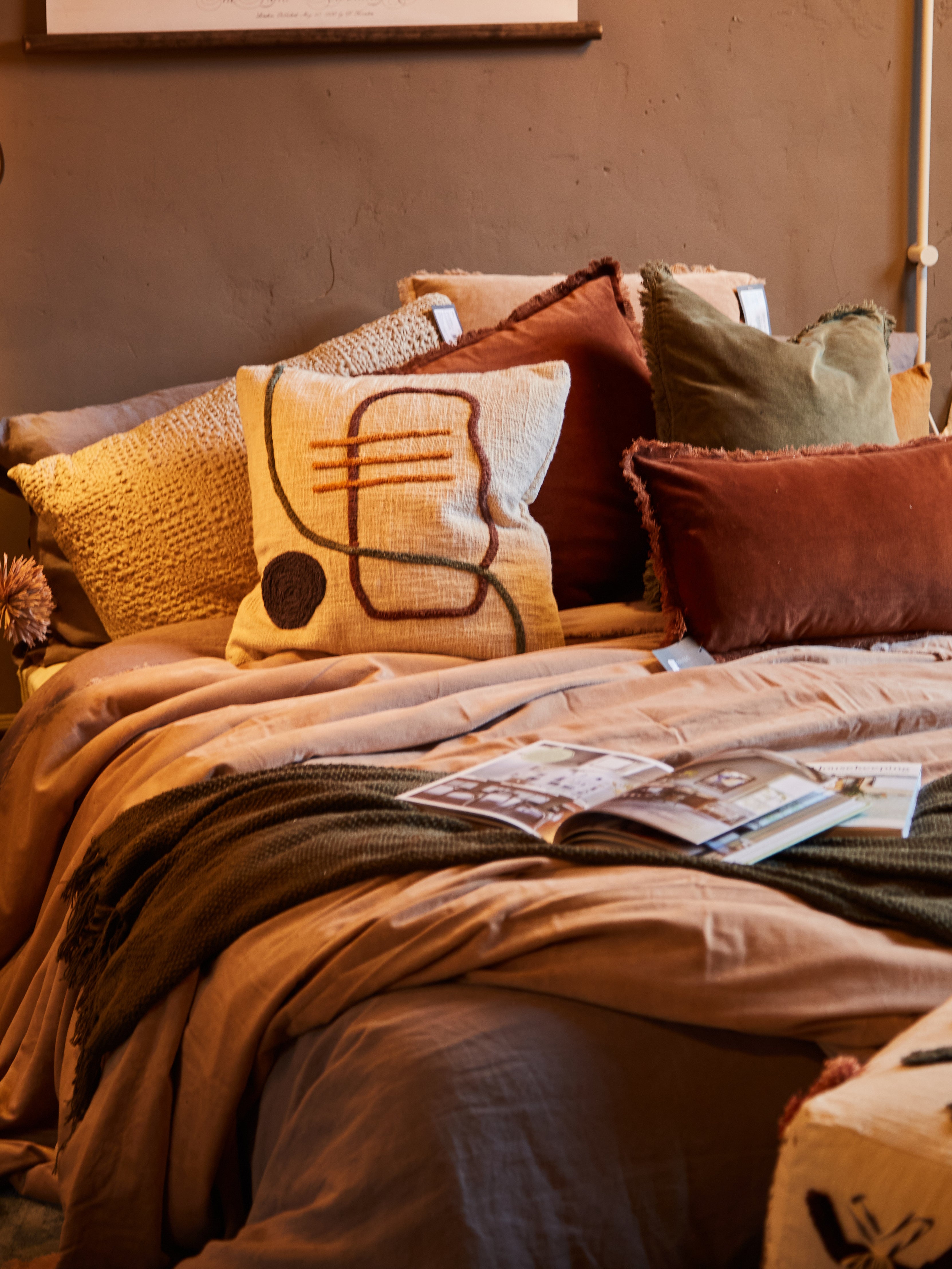 Fara Velvet Fringed Bedspread in Sesame