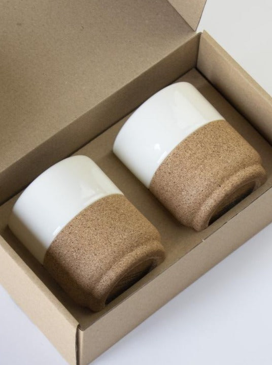 Cream Cork and Pottery Gift Set 2 Mugs