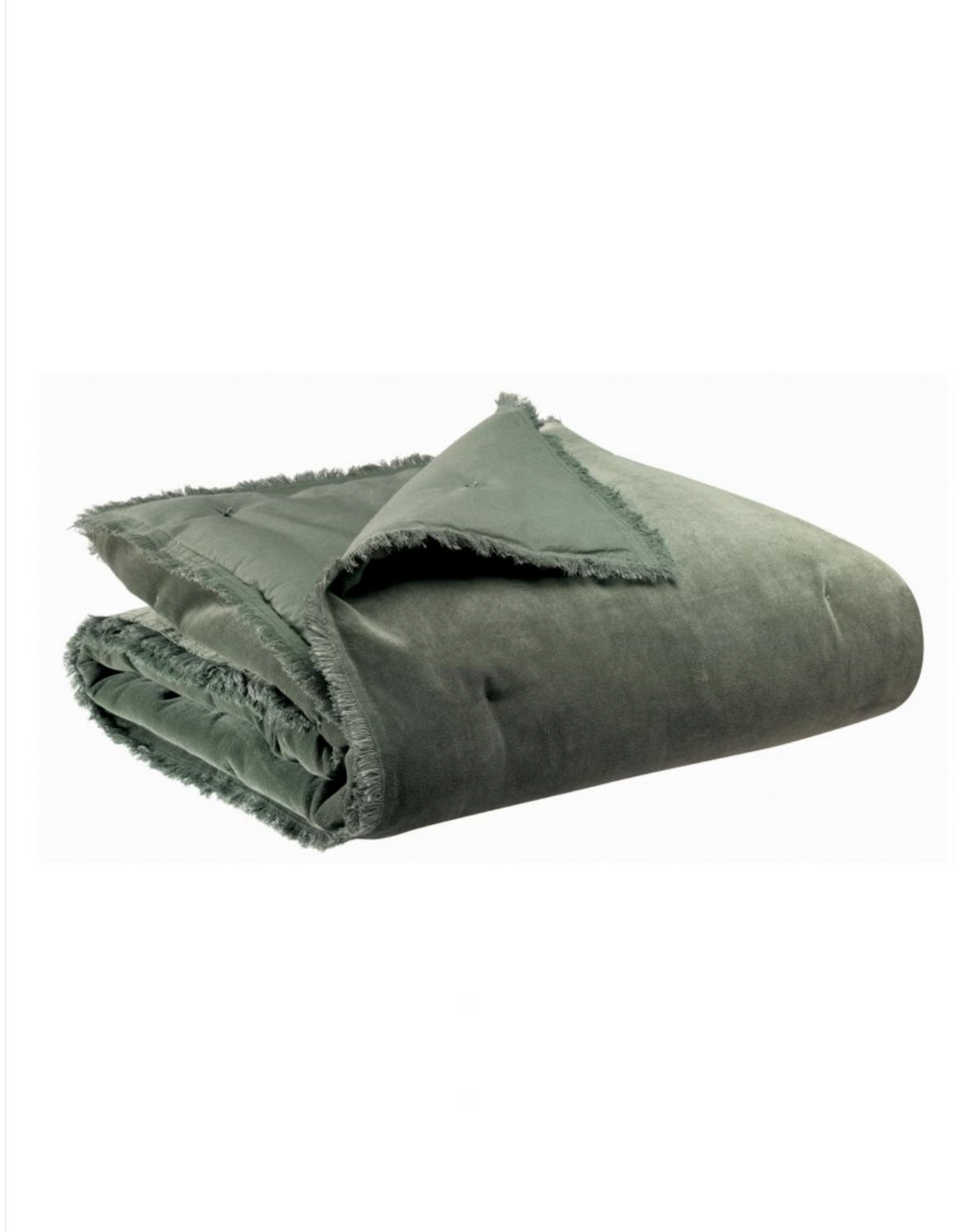 Fara Velvet Fringed Bedspread in Thyme Green