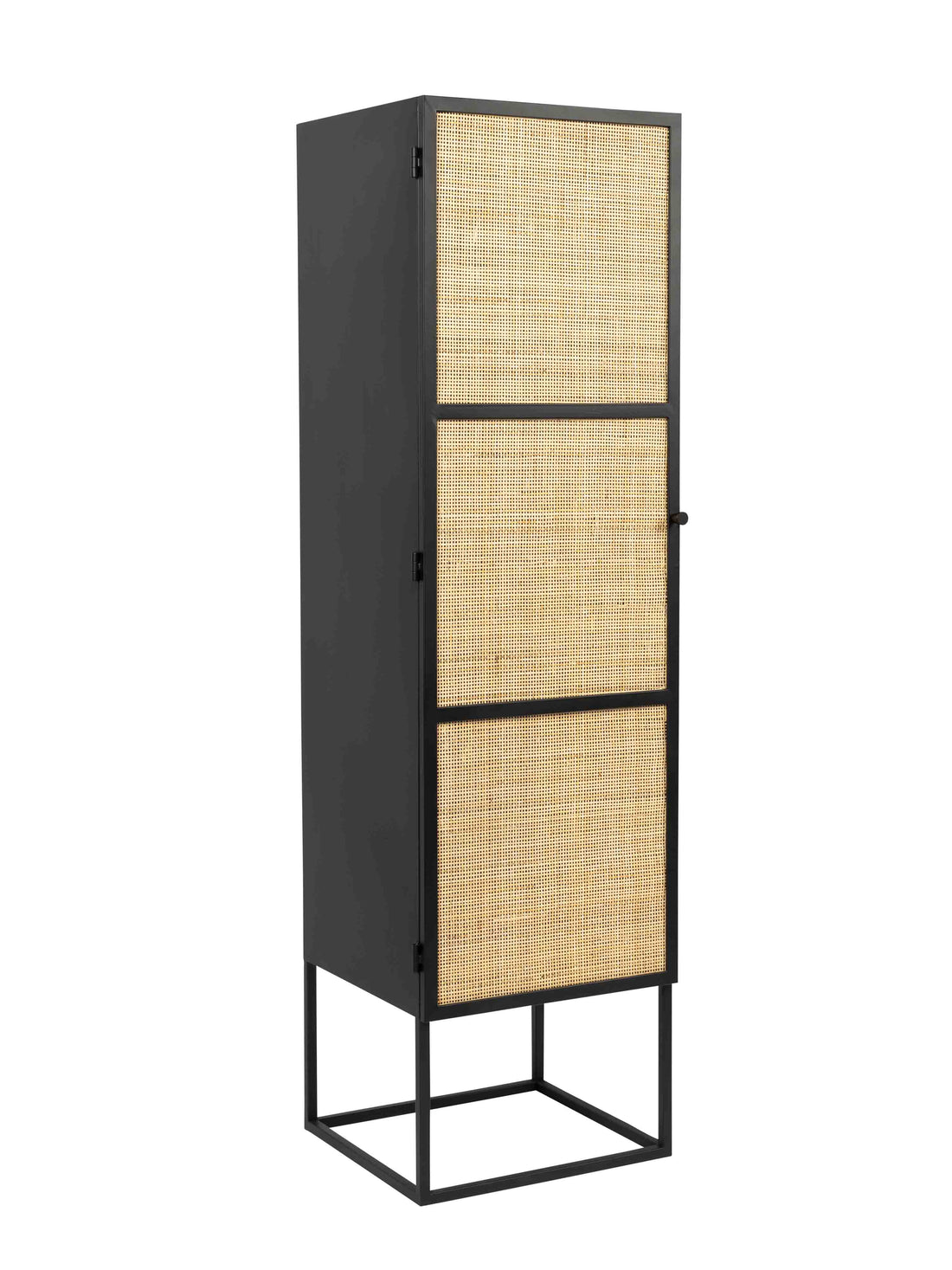 Armie Single High Cabinet in Black And Rattan
