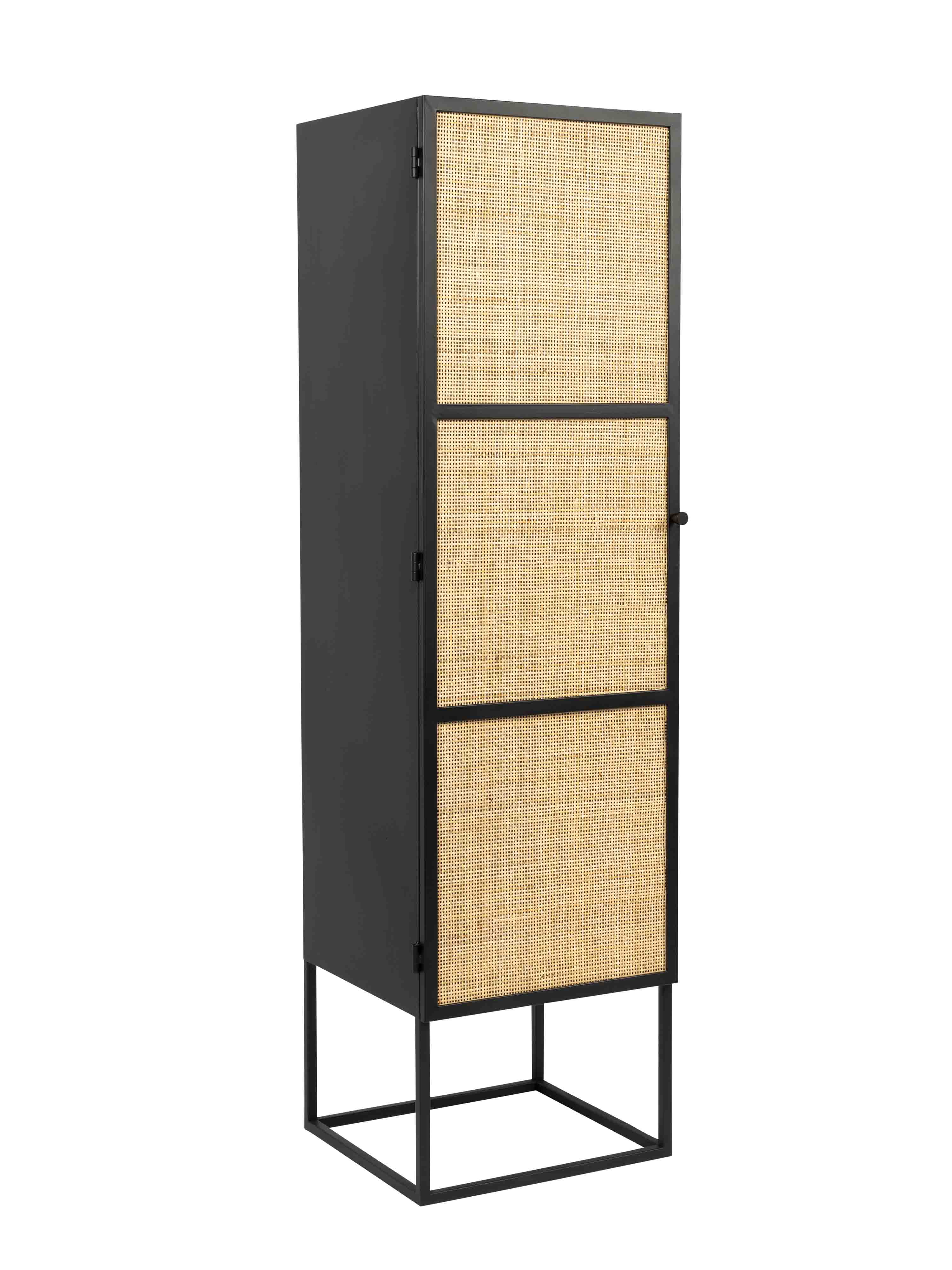 Armie Single High Cabinet in Black And Rattan