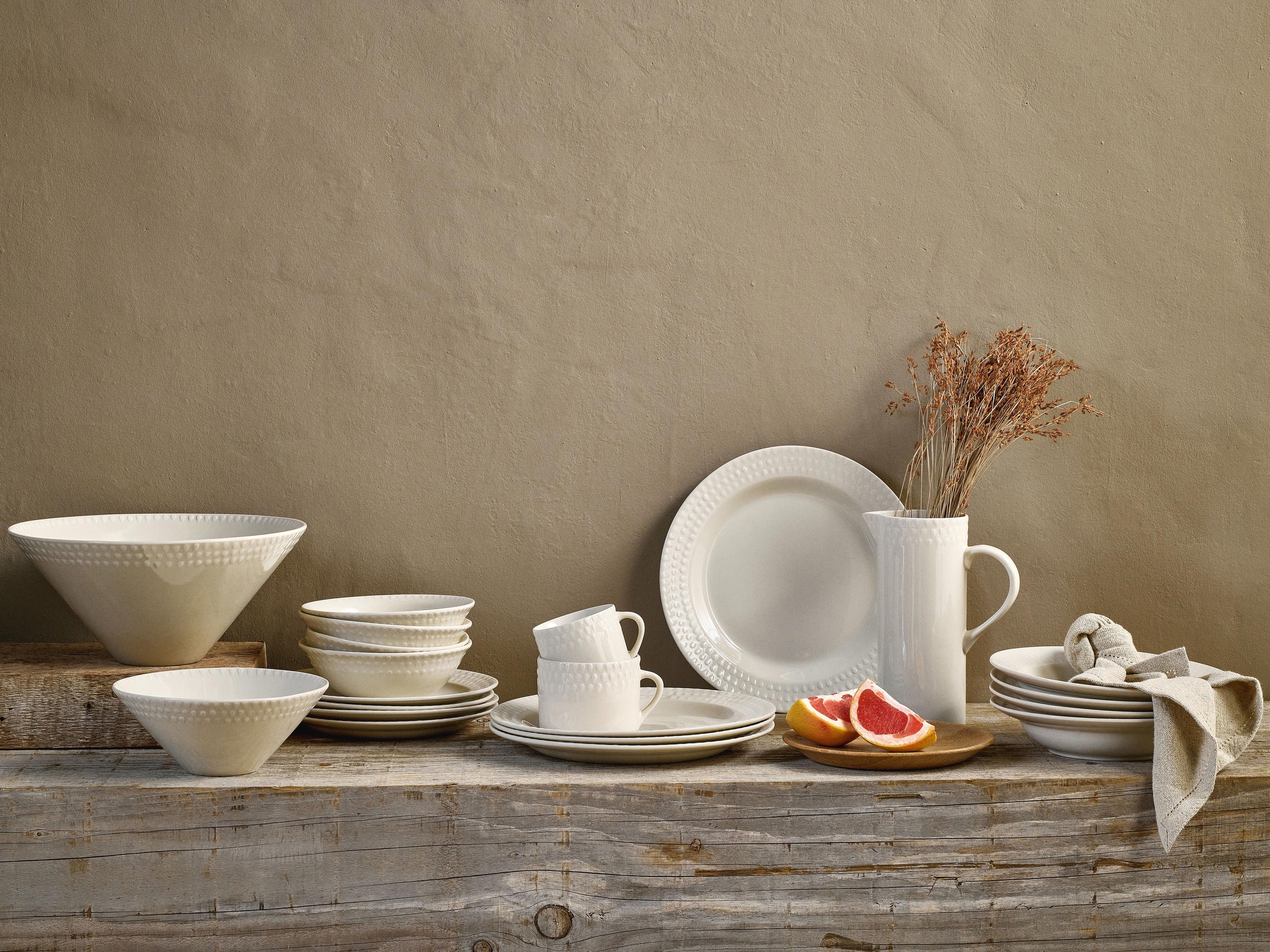 Ela Cream Ceramic Embossed Serving Bowl - Small