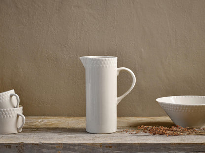 Ela Cream Embossed Ceramic Jug