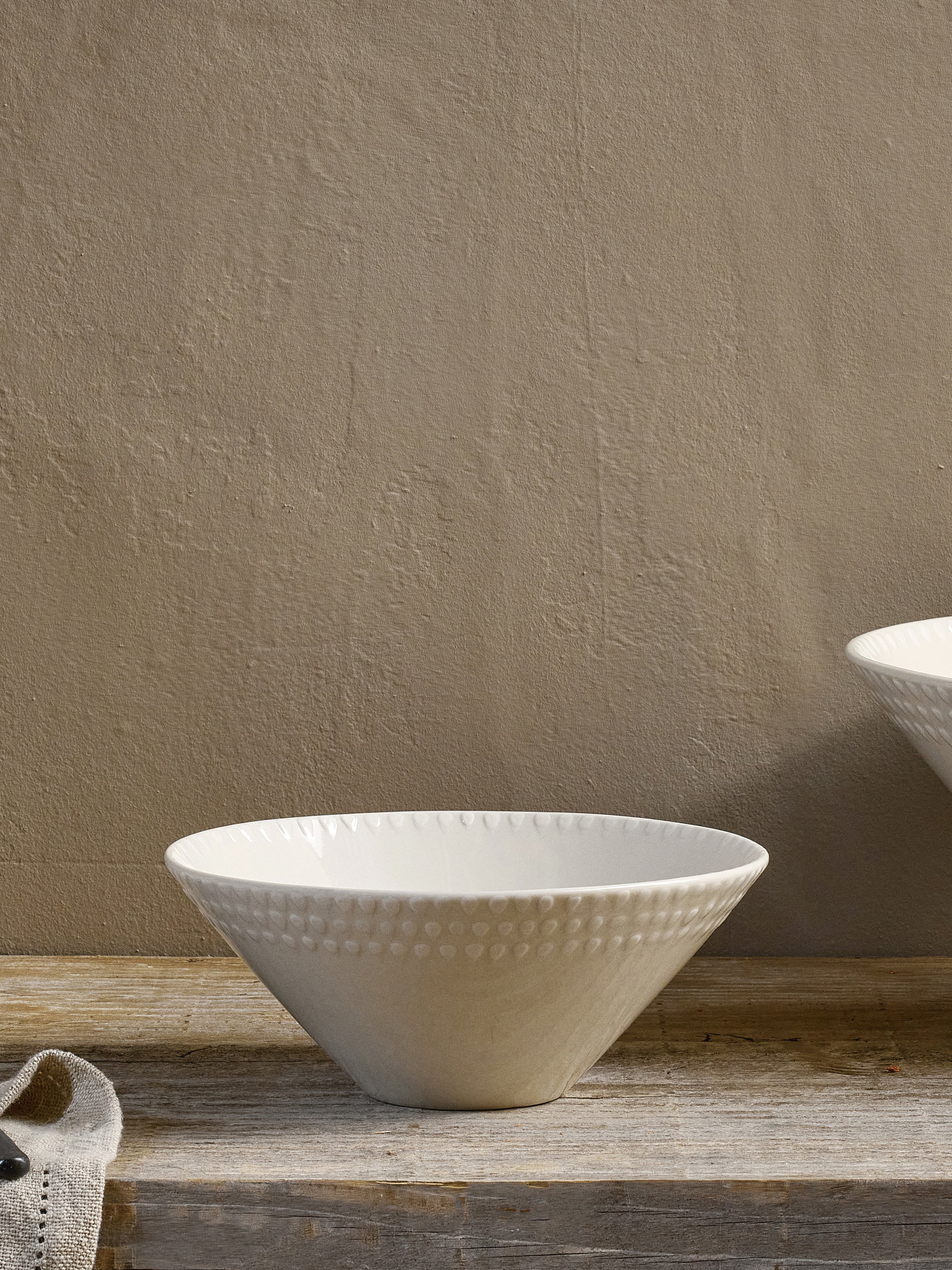 Ela Cream Ceramic Embossed Serving Bowl - Small