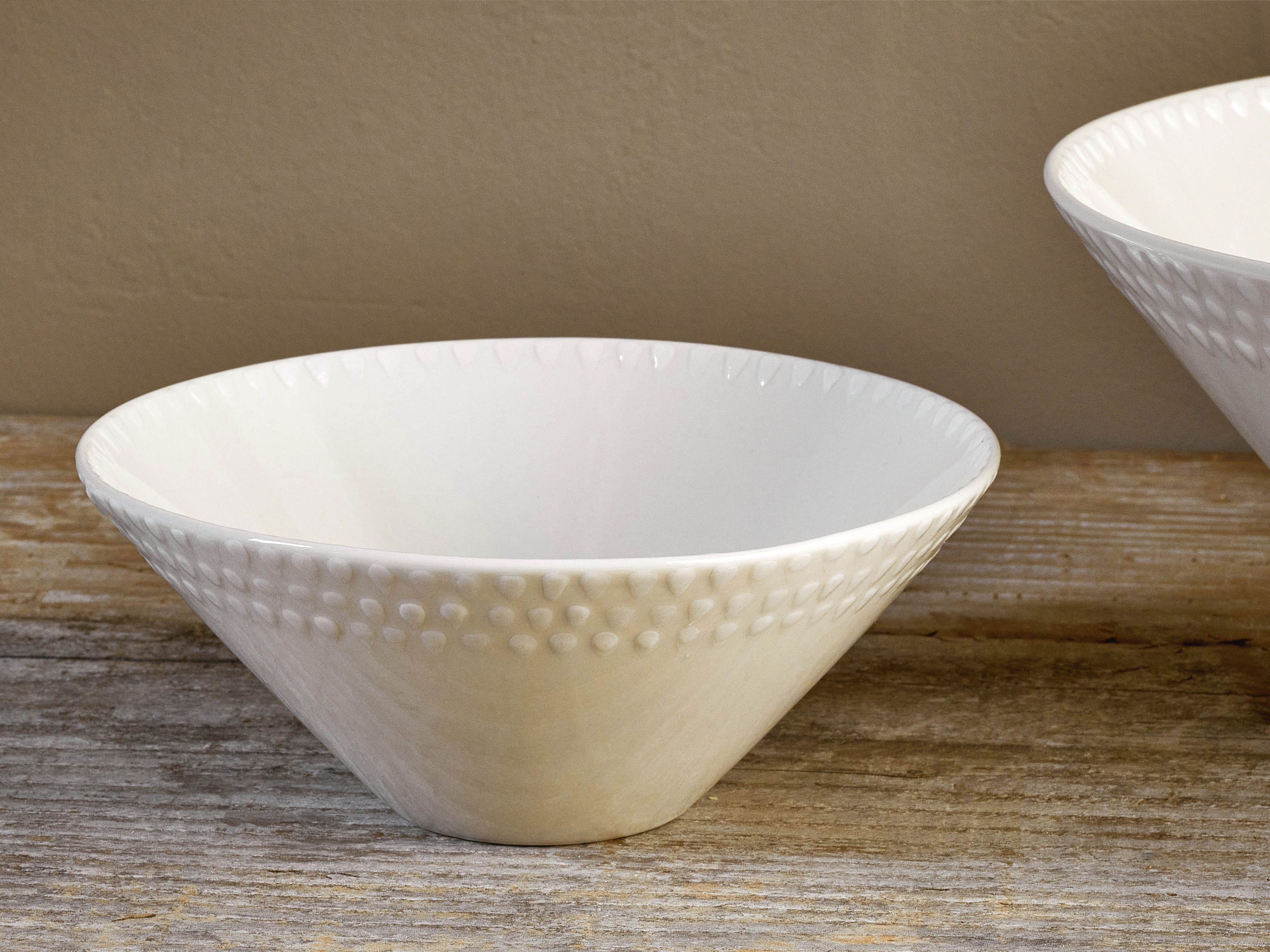 Ela Cream Ceramic Embossed Serving Bowl - Small