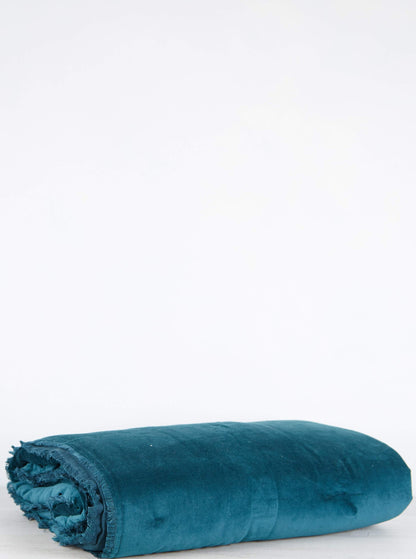 Fara Velvet Fringed Bedspread in Deep Teal