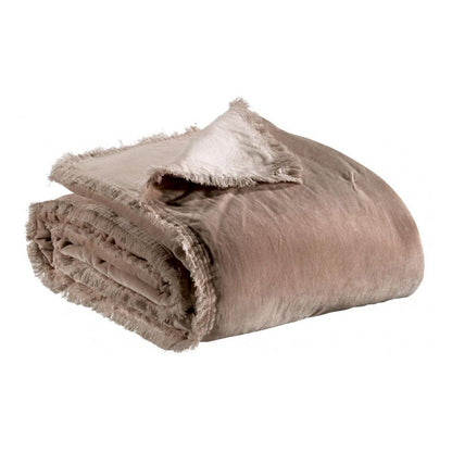 Fara Velvet Fringed Bedspread in Sesame