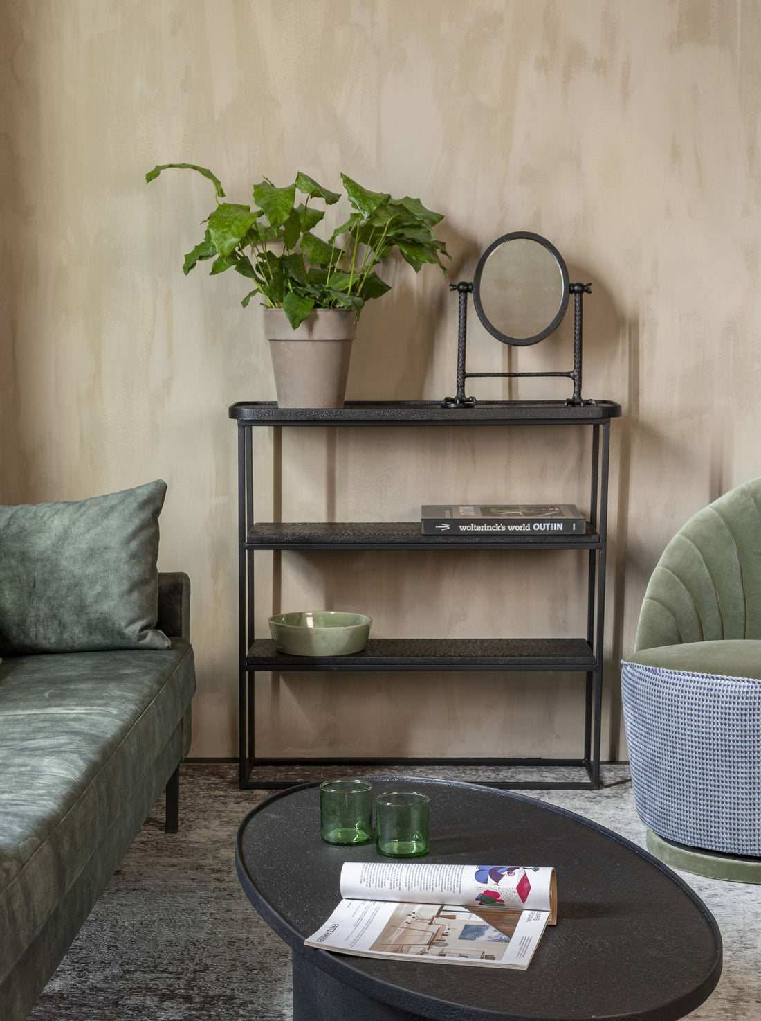 Winston Liquid Metal Console Table Shelving Unit - Black
